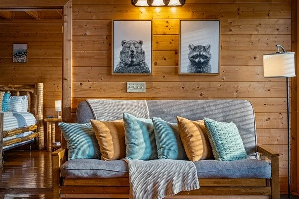 Cozy seating area in the game room