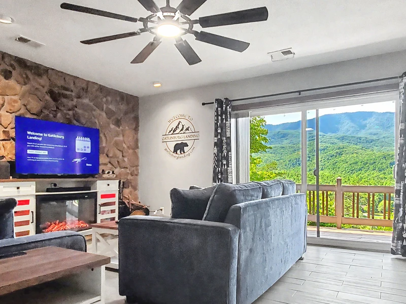 View of the living room with the mountain view