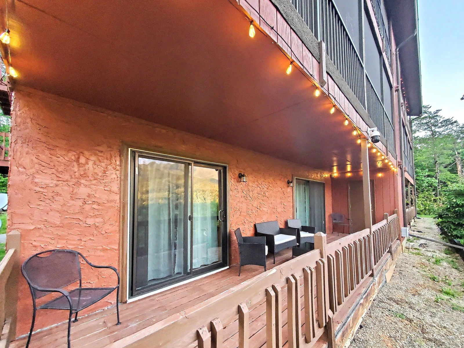 View of the covered deck in the summer