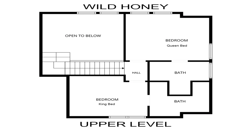 Upper level floorplan for Smoky Mountains cabin rental Wild Honey.