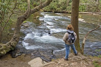 hiker on abrams falls trail