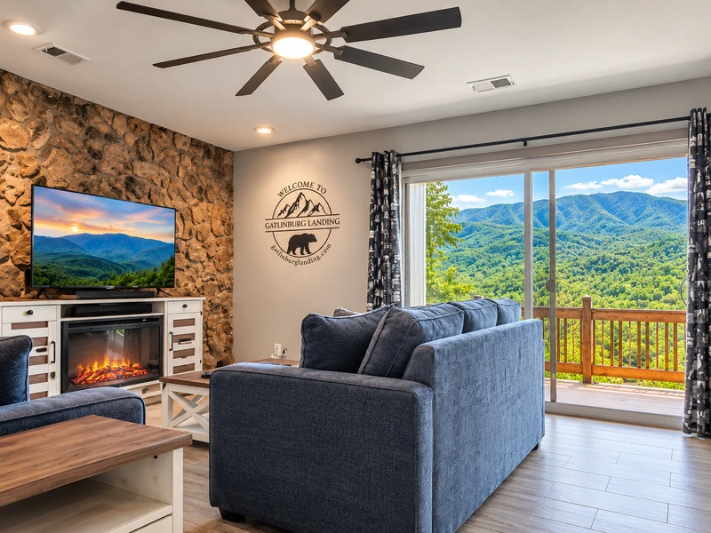 View of the living room with the mountain view