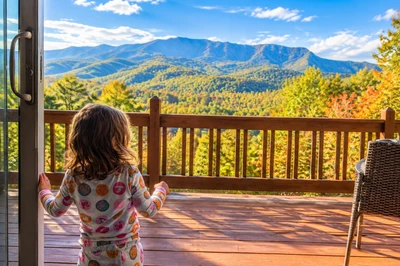 View of the mountains changing colors in the fall from the living room