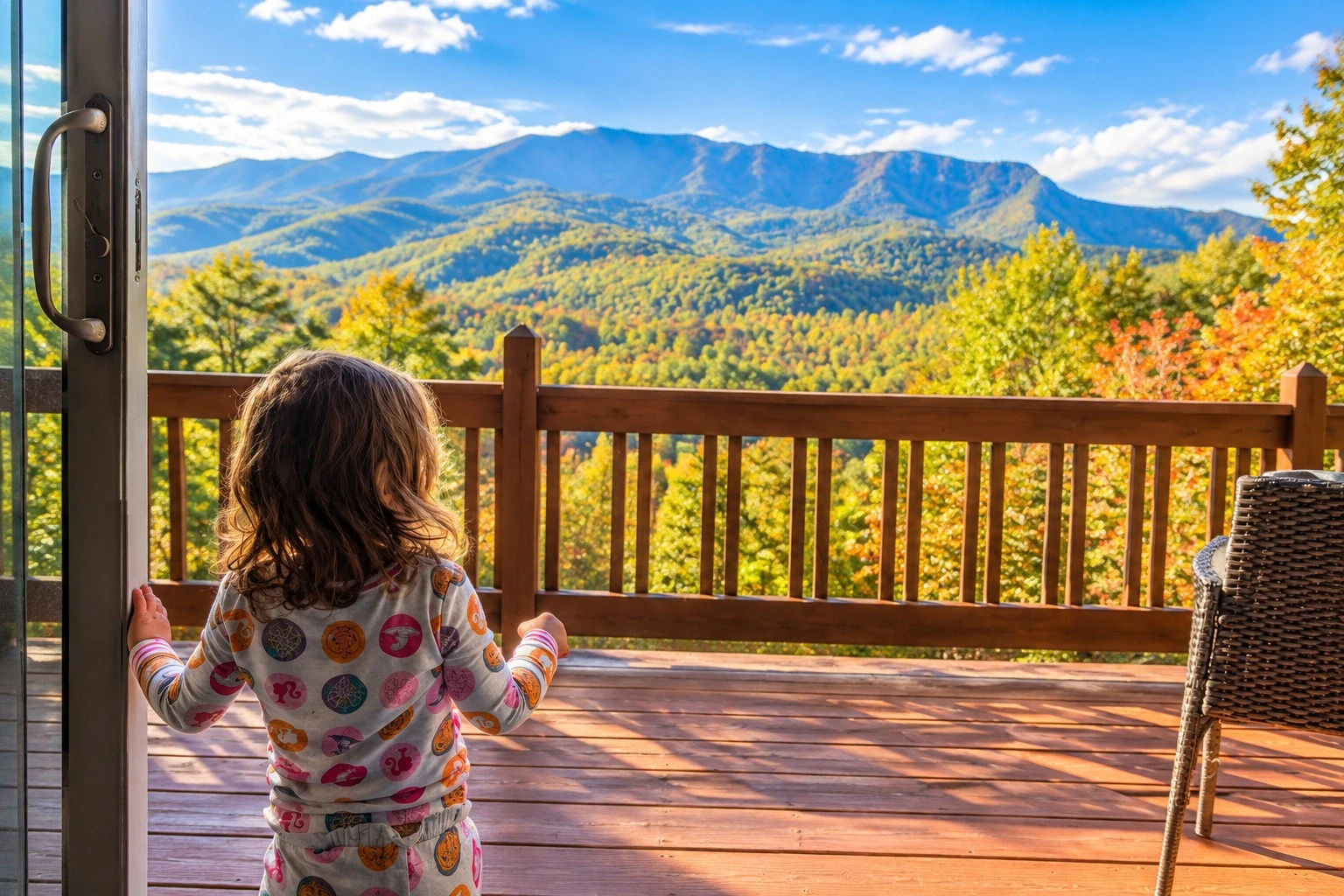 View of the mountains changing colors in the fall from the living room