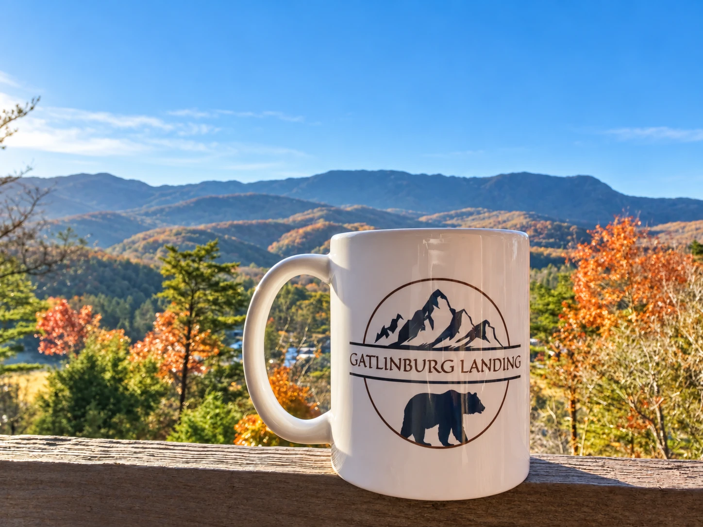 Enjoy coffee on the 30-foot wide covered deck while enjoying the mountain view at Gatlinburg Landing