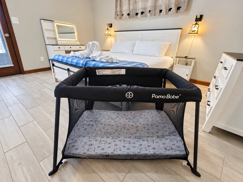 Portable "pack-n-play" crib provided for our guests at Gatlinburg Landing