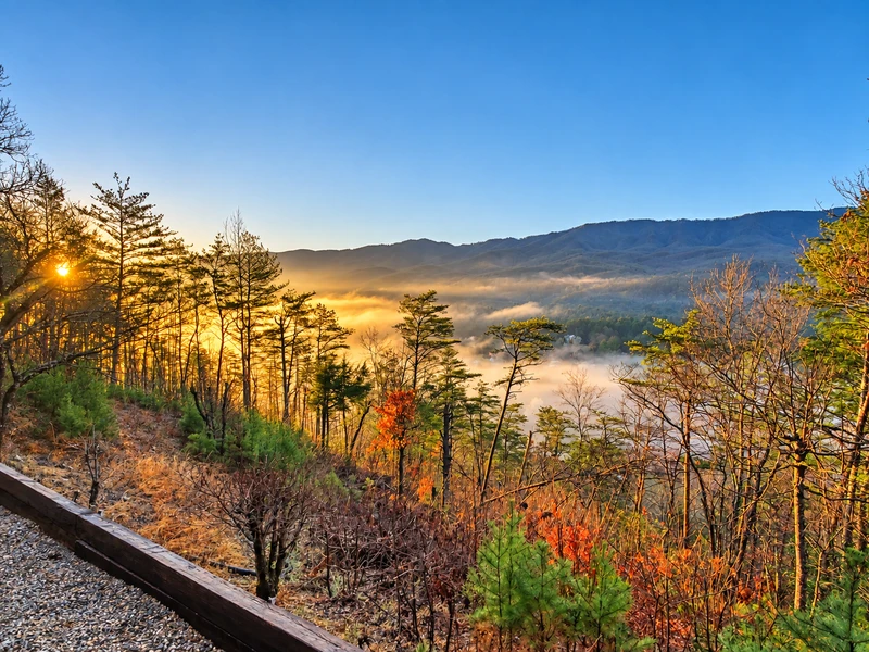 Sunrise at Gatlinburg Landing from the 30-foot wide covered deck