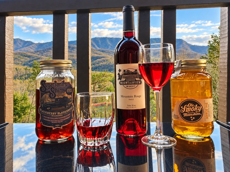 Variety of beverages available locally overlooking the mountains from the 30-foot wide covered deck at Gatlinburg Landing