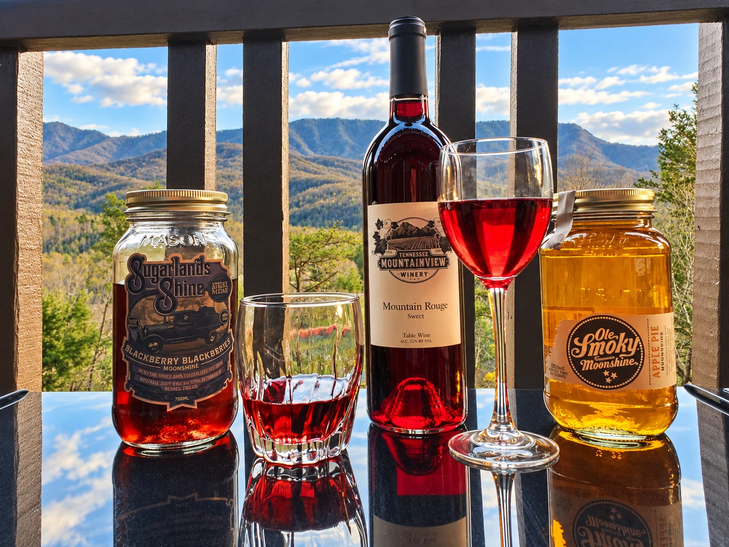 Variety of beverages available locally overlooking the mountains from the 30-foot wide covered deck at Gatlinburg Landing