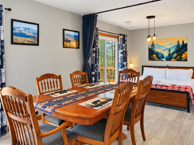 View of the dining area and additional sleeping area