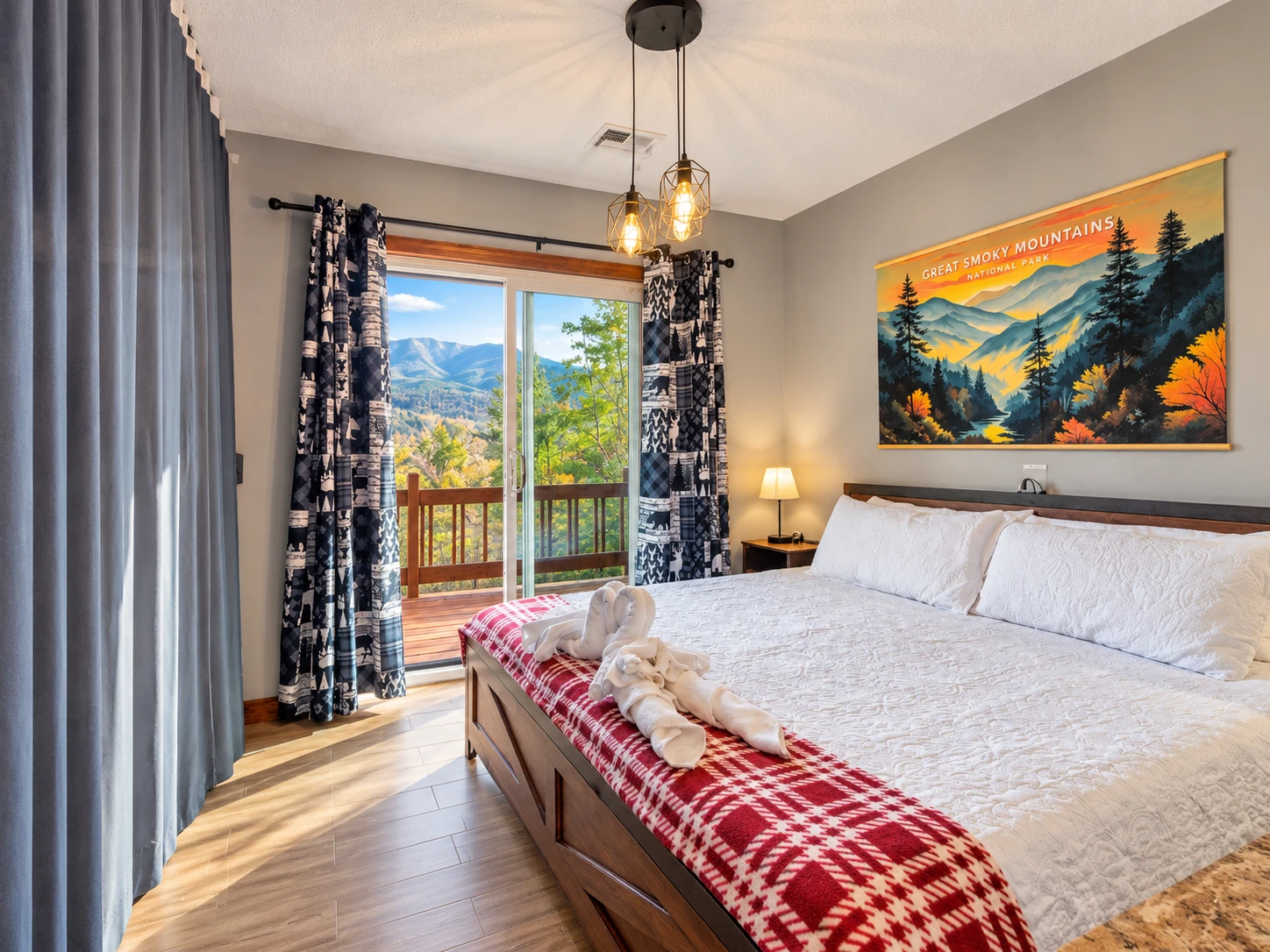 View of the additional sleeping area with the privacy curtain closed
