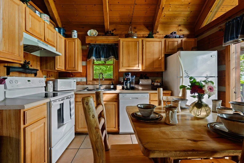 Kitchen at Nestled Oaks cabin