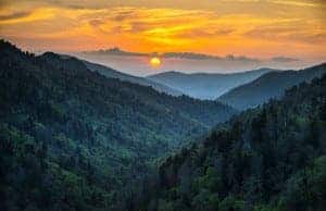 View of Smoky Mountains at sunset