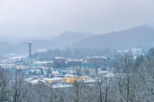 Gatlinburg covered in snow in the winter