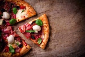 Pizza on a wooden table