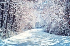 Road covered in snow in the mountains