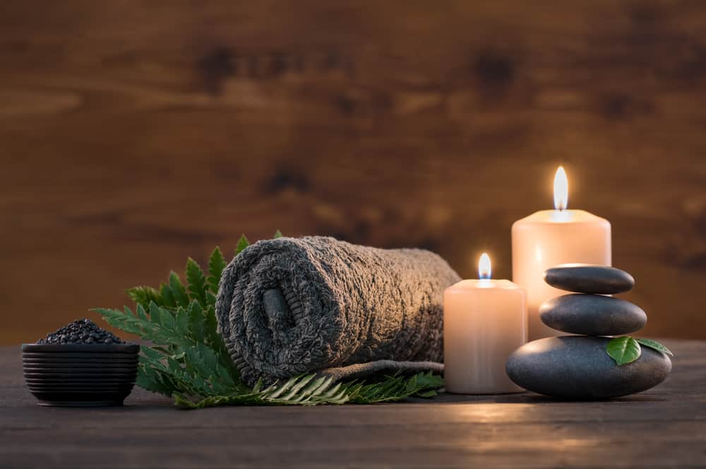 towels and rocks ready for a massage