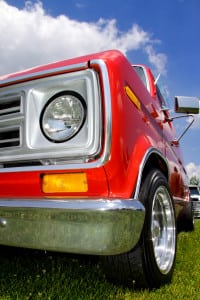 Classic red pickup truck closeup
