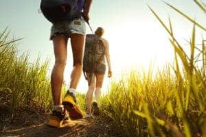 two people hiking in the Smoky Mountains