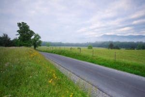 Road running through Cades Cove in the Great Smoky Mountains