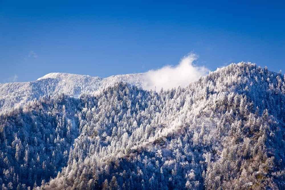 Snow covered mountaintops in the Smoky Mountains