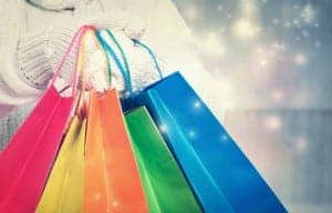 5 brightly colored shopping bags