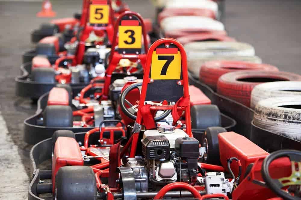 Go karts lined up ready to race