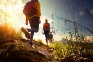 Group hiking in the mountains on a classic hike in the Smokies