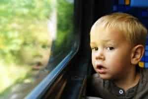 little boy in car on the way to Smoky Mountain vacation