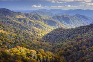 Valleys and hills of the Smoky Mountains in the fall