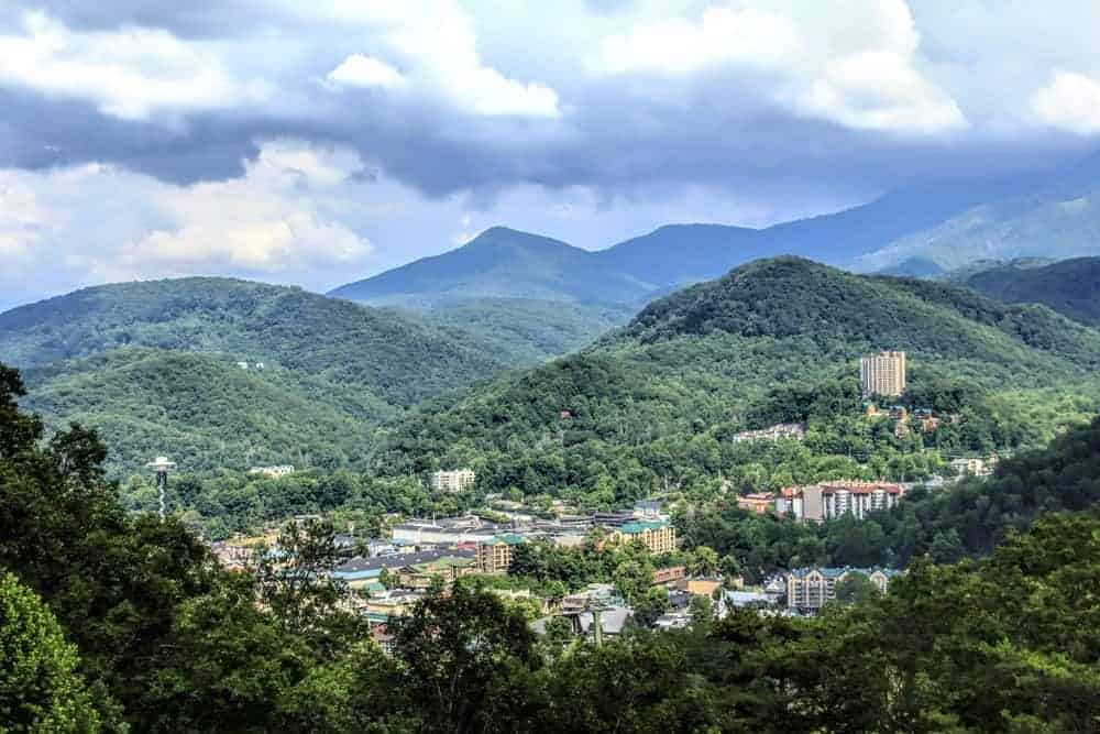 Aerial view of Gatlinburg TN in the spring