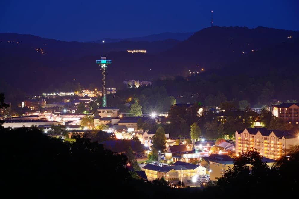 Nighttime view of Gatlinburg TN