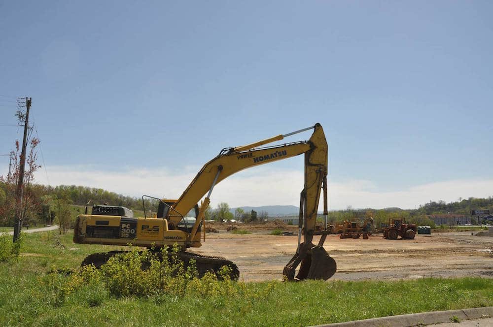 Bulldozer at the site of the old movie theater