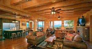 Spacious family room in a Pigeon Forge or Gatlinburg cabin.