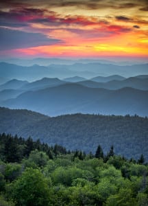 Colorful view of a Great Smoky Mountain sunset
