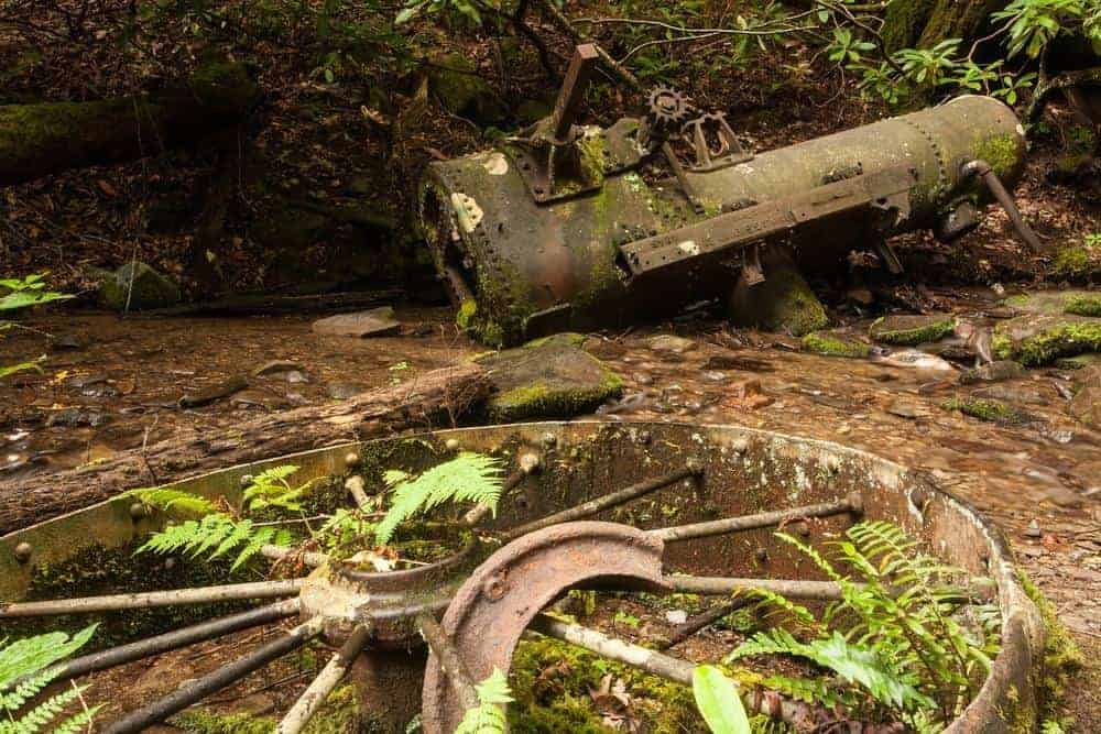 Old wagon parts near one of the abandoned places to visit in Great Smoky Mountains National Park