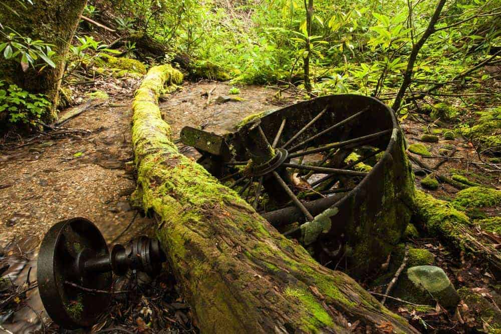 old wagon wheels found in the Smoky Mountains