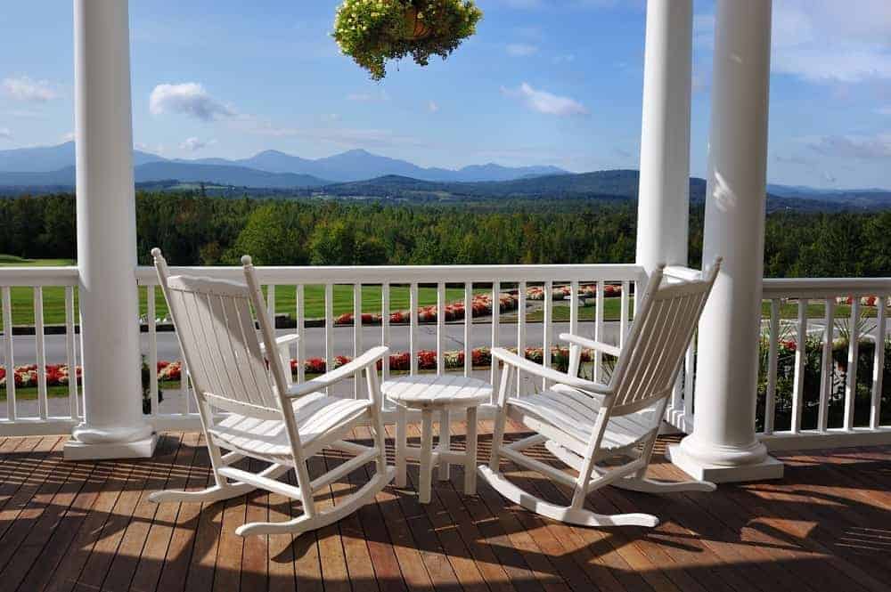 Two rocking chairs looking at moutnains from Smoky Mountains bed and breakfast