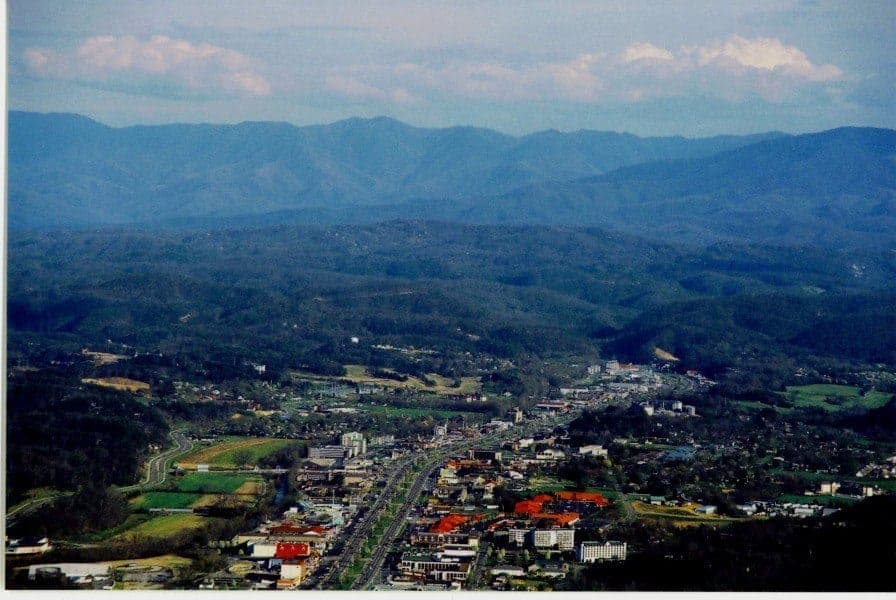 View of Pigeon Forge from the sky