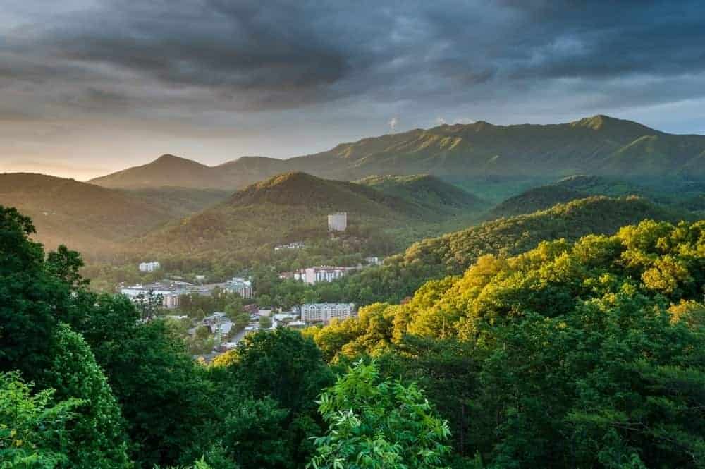 The city of Gatlinburg in the mountains, home of the Gatlinburg Convention Center.