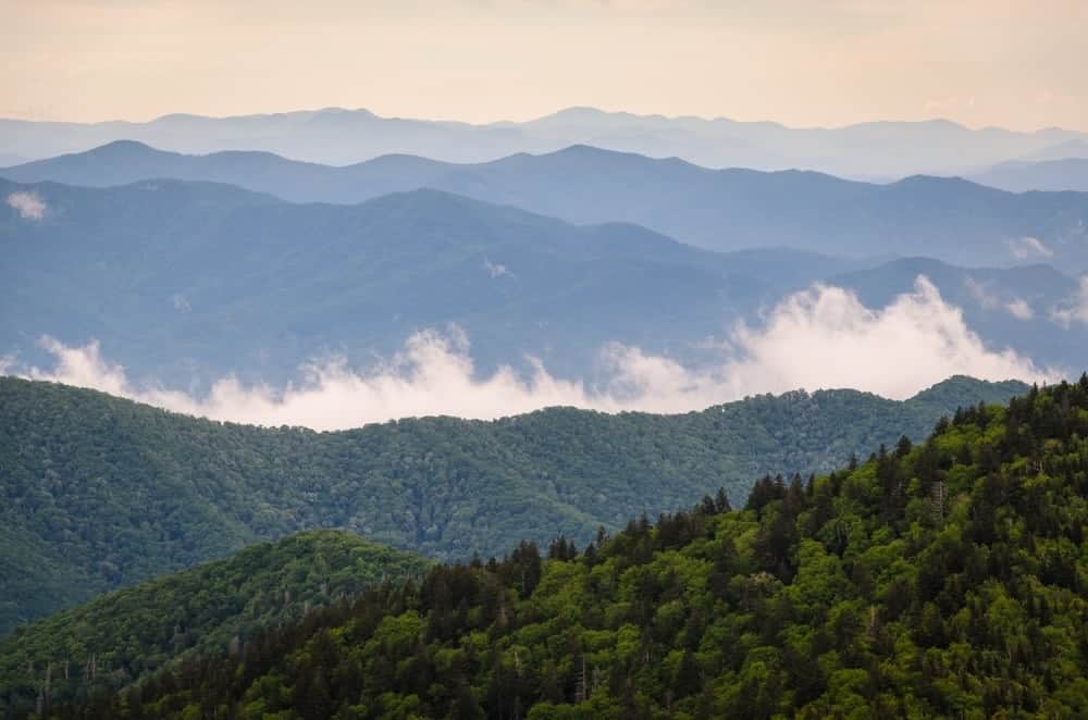 Photo taken from one of the Smoky Mountain day hikes with mountain views.