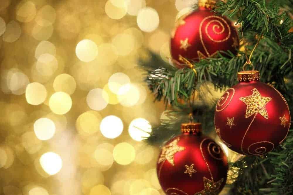 A closeup photo of ornaments on a tree celebrating Christmas in the Smoky Mountains.