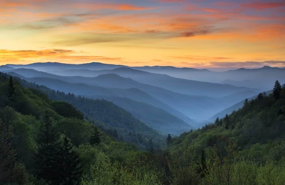 Beautiful sunrise photo taken on a Smoky Mountain vacation.