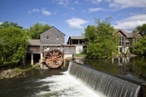The Old Mill in Pigeon Forge on a beautiful day.