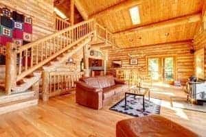 The family room of a luxury log cabin