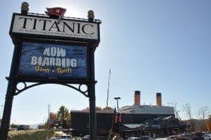 A large sign in front of the Titanic Museum in Pigeon Forge TN.
