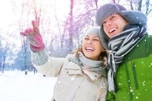 Happy couple in the Smoky Mountains in winter.