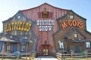 Photo of the outside of the Hatfield and McCoy dinner show in Pigeon Forge TN