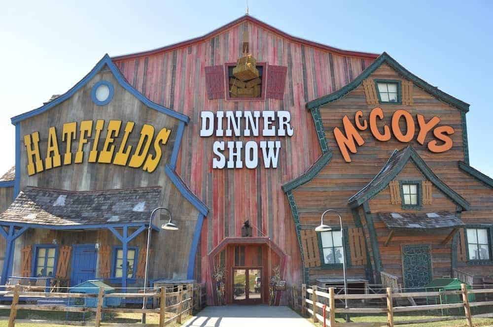 Photo of the outside of the Hatfield and McCoy dinner show in Pigeon Forge TN