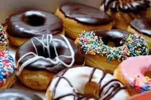 An assortment of glazed donuts.